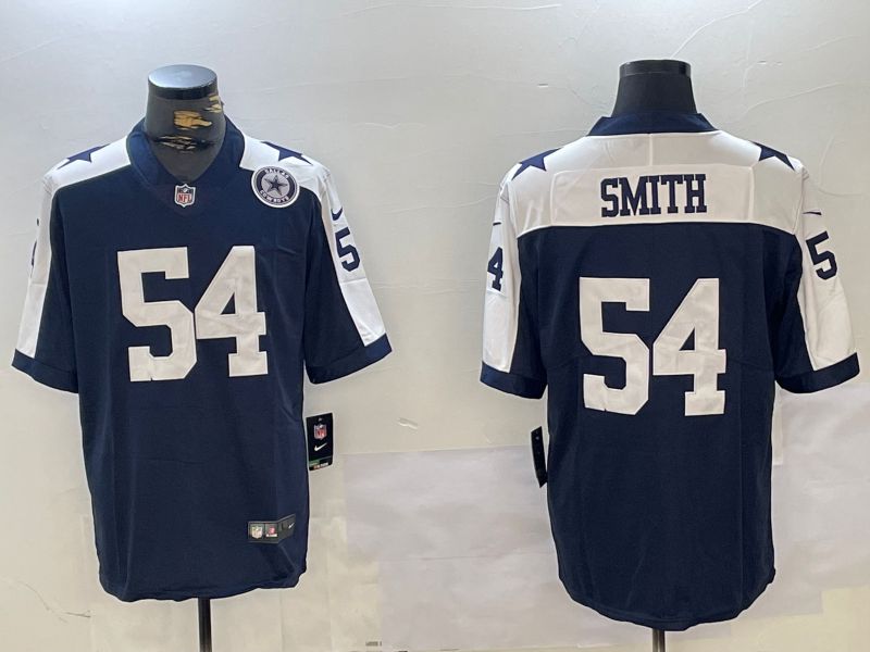 Men Dallas Cowboys 54 Smith Blue 2024 Nike Vapor Limited NFL Jersey style 2